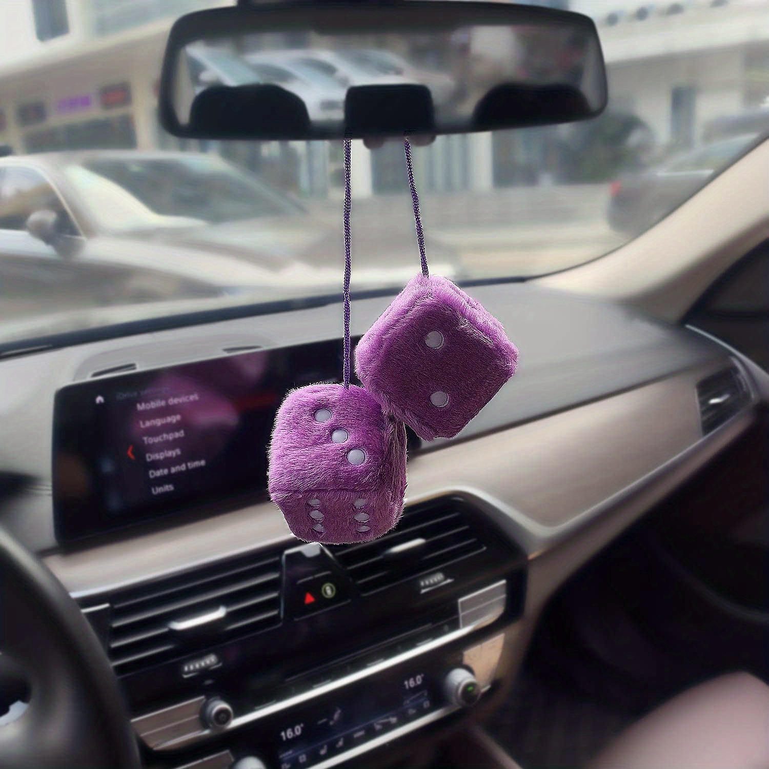 Retro Square Mirror Hanging Couple Fuzzy Plush Dice Dots Car - Temu