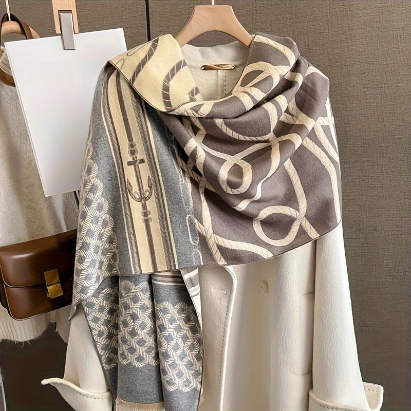 vintage inspired thick warm scarf chain plant print stylish Temu