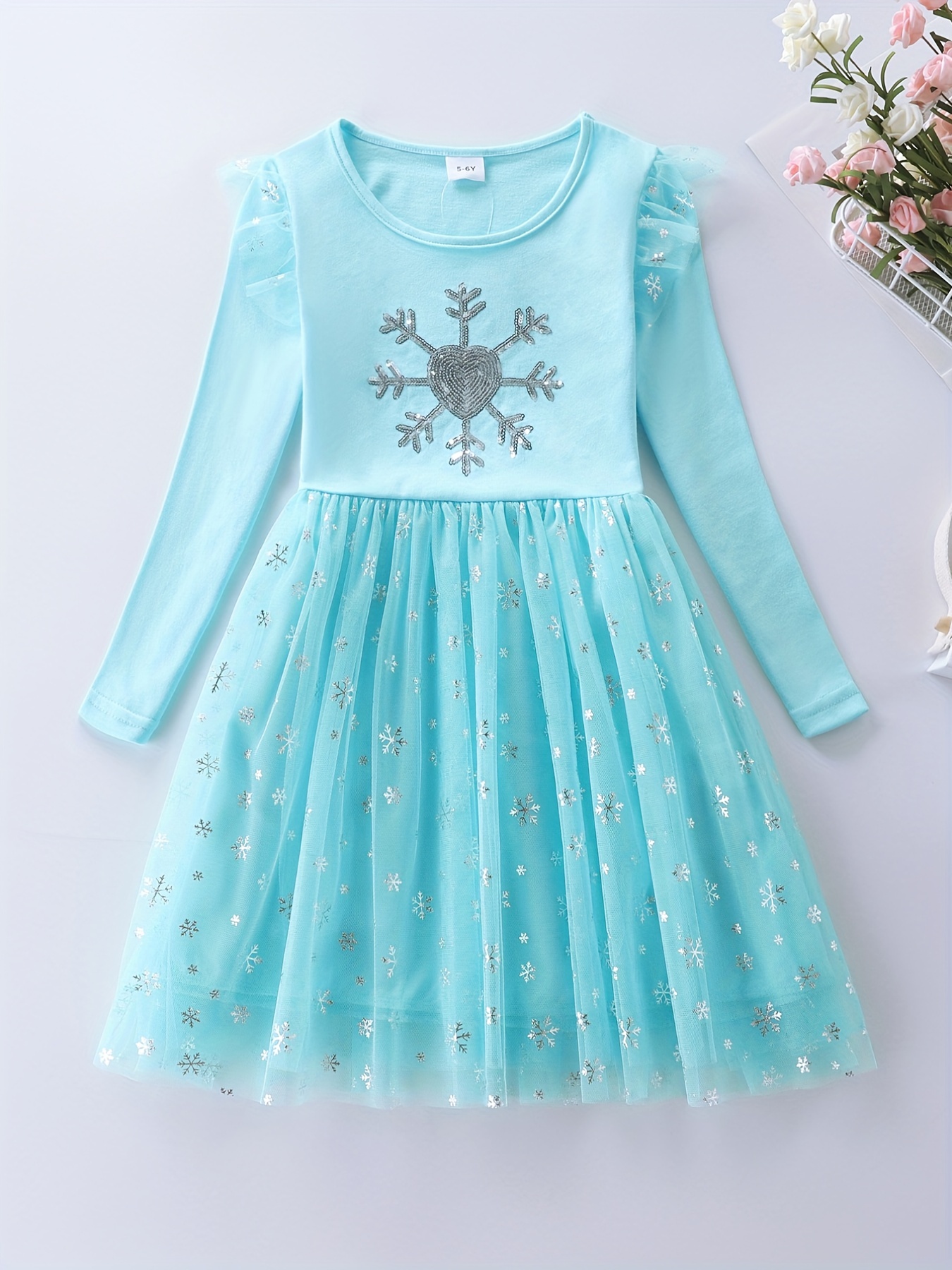 Girls Winter Holiday Dress  Snowflake Sleeveless Princess Dress