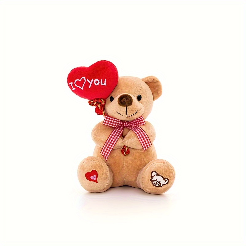 Love You! Oso de peluche de 14 pulgadas para el día de San Valentín con  corazón rojo, lindo oso de peluche marrón, regalo de San Valentín