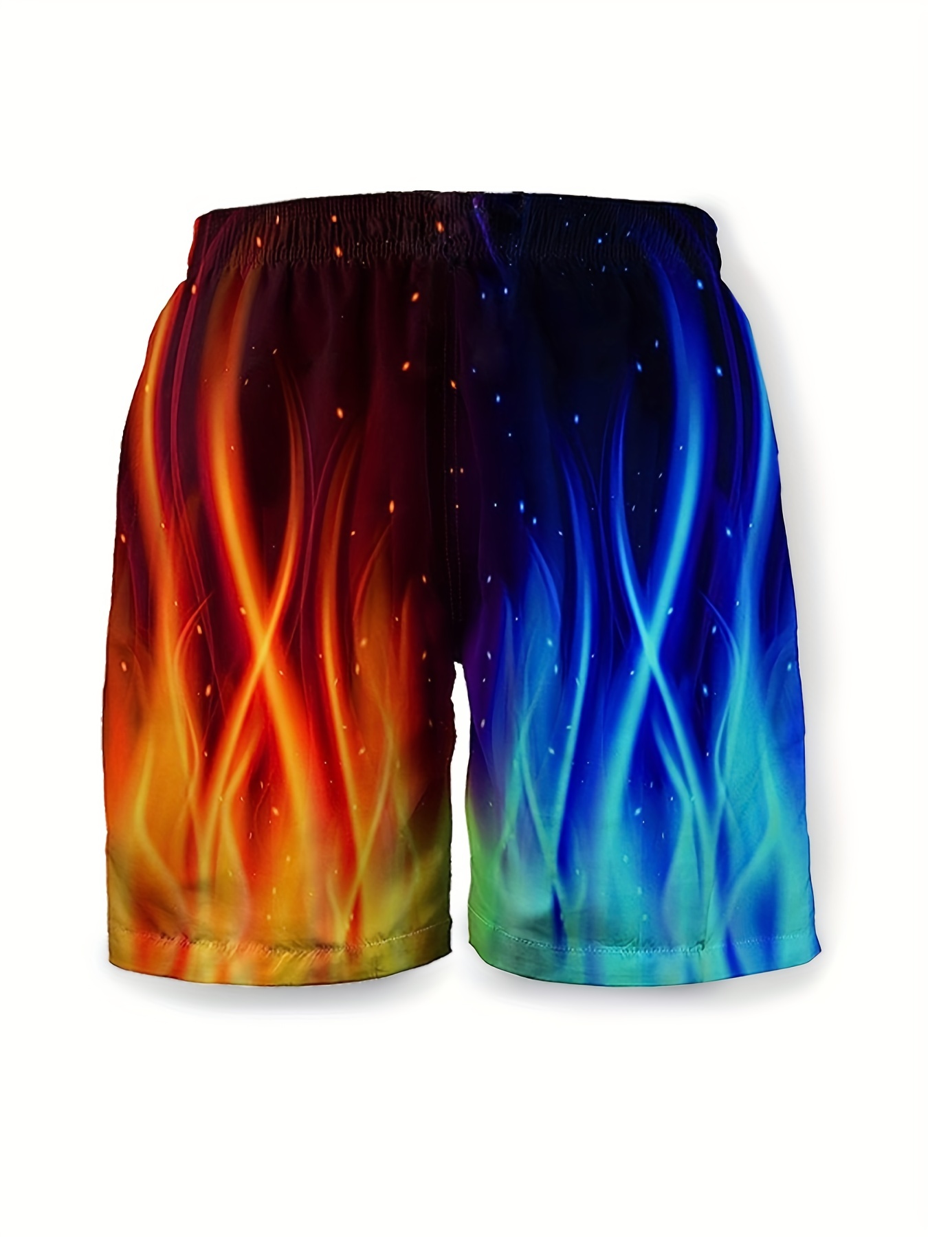Boy's Red & Blue Flame Graphic Shorts, Casual Slightly Stretch Breathable  3D Print Shorts For Spring Summer Outdoor
