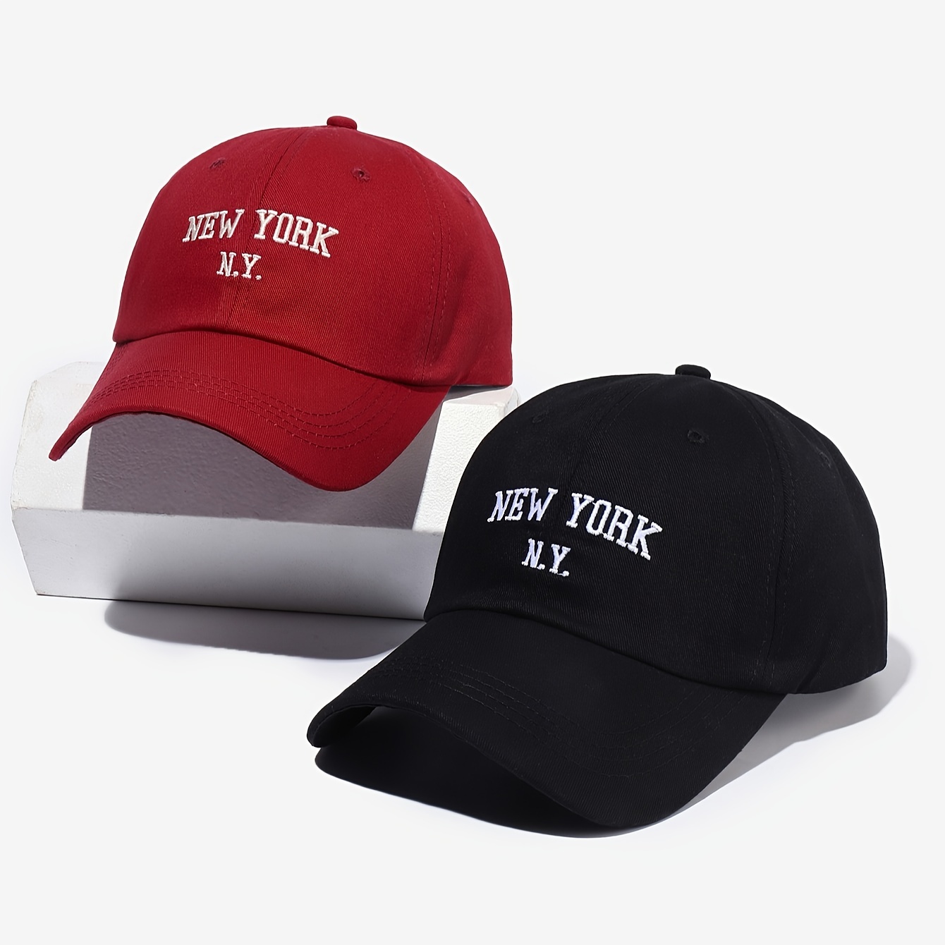 

2pcs/set New York Baseball Black & Red Couple Hats Breathable Adjustable Outdoor Dad Hat For Women Men