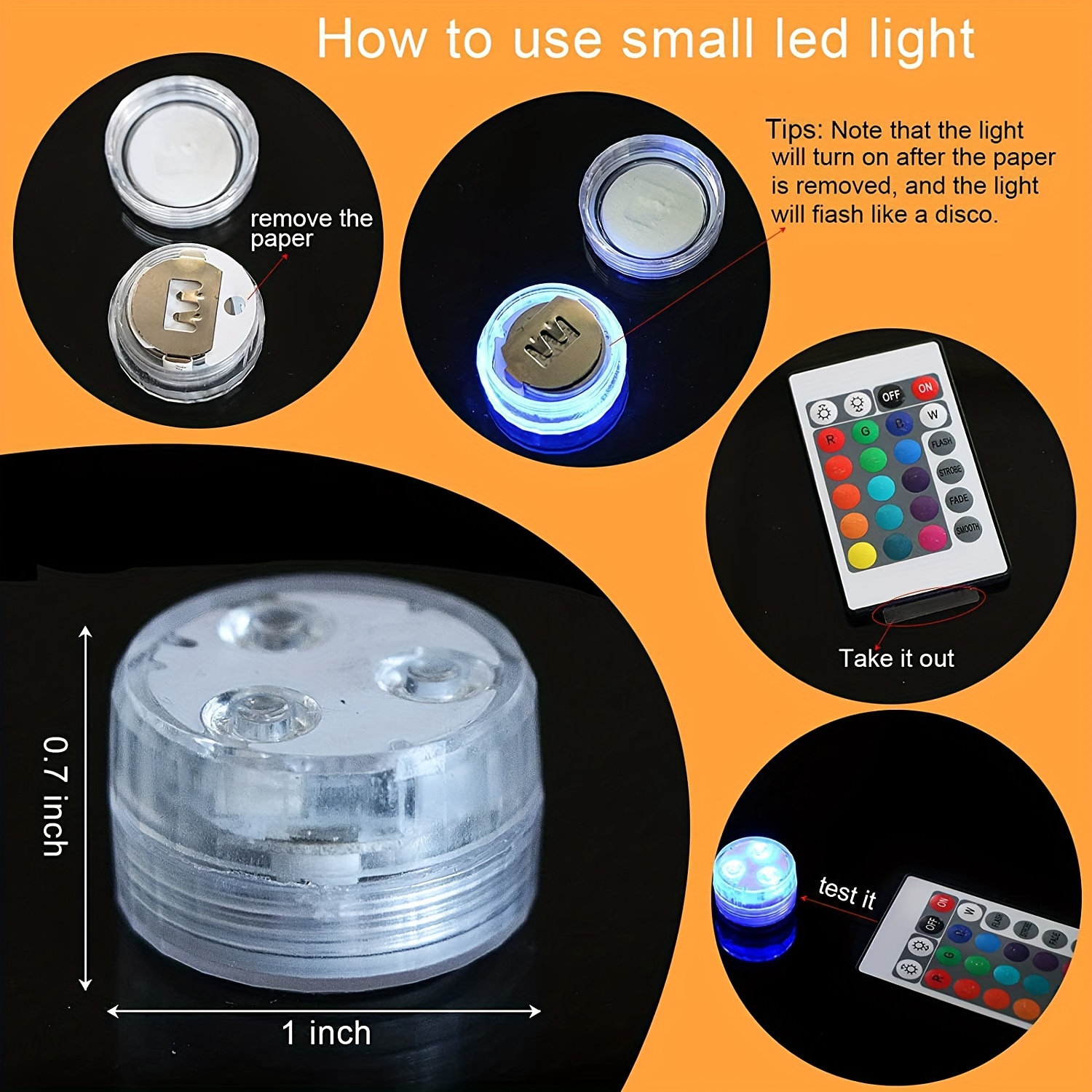 10 mini luces LED sumergibles con mando a distancia, multicolor,  impermeables, pequeñas velas de té, funciona con pilas, luz EFX que cambia  de color bajo el agua para jarrón, ducha, piscina, decoraciones