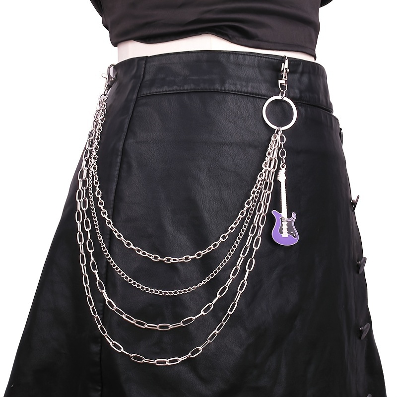 1pc Multi Layers Jeans Chain Mini Guitar Pendant Pants Chain Jewelry, Jewels Punk Style,Temu