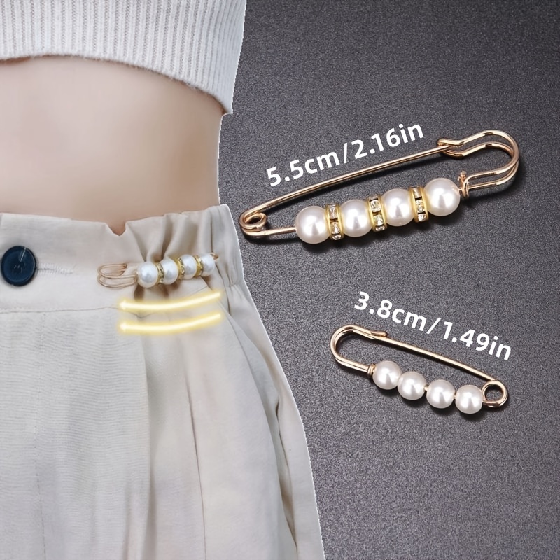 Maicican Fashion Pearl Brooches for Women, 6 Pcs Sweater Rhinestone Shawl Pin Clip Faux Pearl Brooch Waist Pants Extender Safety Pins,Black