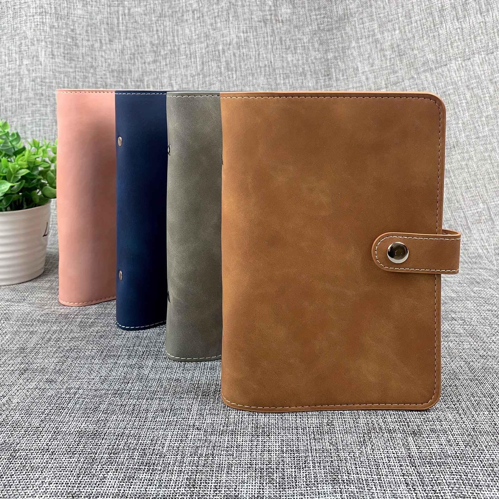 A6 PU Leather Notebook Binder Refullable 6 Ring Binder for A6 Filler Paper,  Loose Leaf Personal Planner Binder Cover with Magnetic Buckle Closure (8  transparent zipper pockets+40 sheets of writing paper+Small stickers)