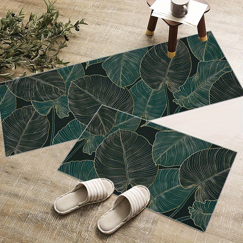 Leaves Pattern Kitchen Carpet Waterproof Oilproof Home Entrance