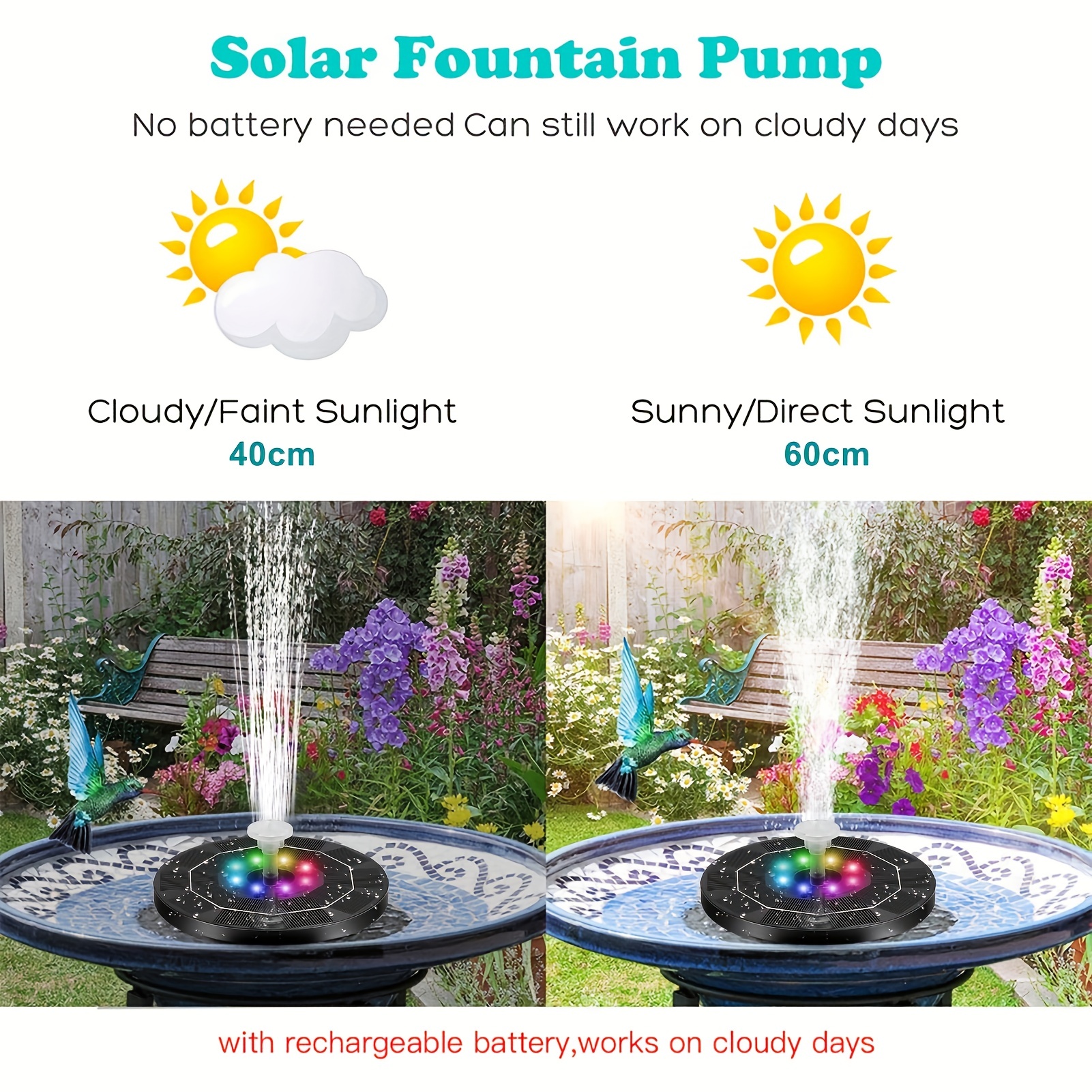 1 pompe solaire pour fontaine de bain d'oiseaux, fontaine à énergie solaire  améliorée de 2