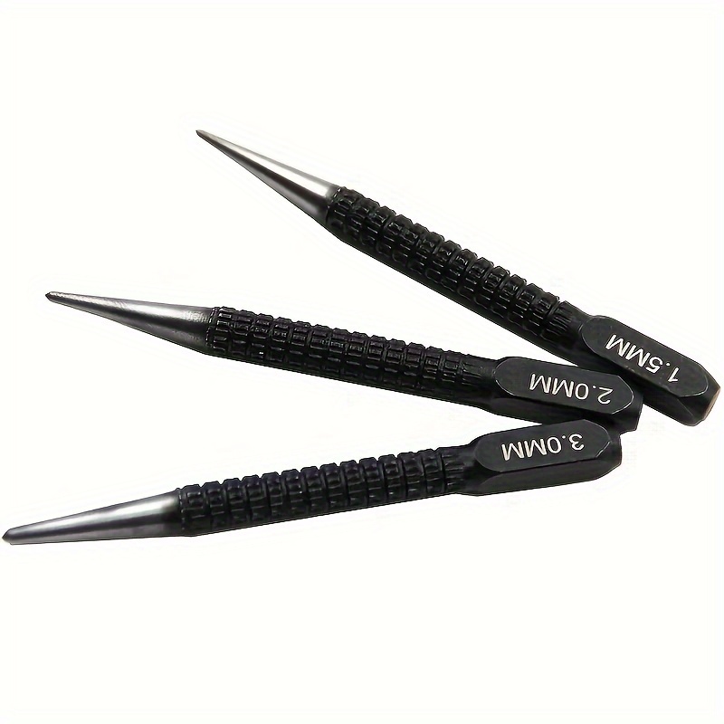 

3pcs High-carbon Steel Center Punch Set, Non-slip Center Pin Punch Used For Drilling Of Alloy Steel Metal Wood, 1.5 2 3mm