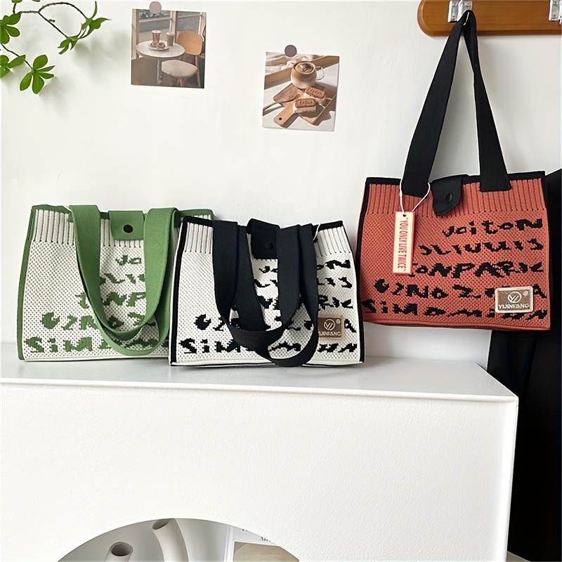 Patch Letter Graphic Trendy Shoulder Bag, Large Capacity Canvas Versatile  Handbag, Chian Strap Stylish Tote Bag - Temu