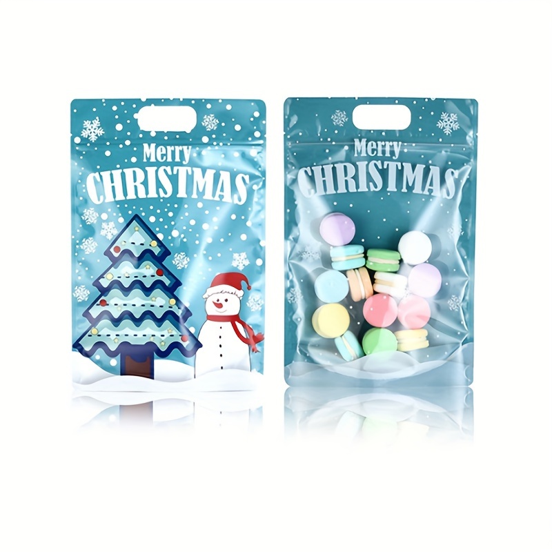 StoBag 50pcs Marry Christmas Candy Packaging Ziplock Bags Snack Tote Handle  Cute Small Kids Cartoon Plastic Sealed Food Storage