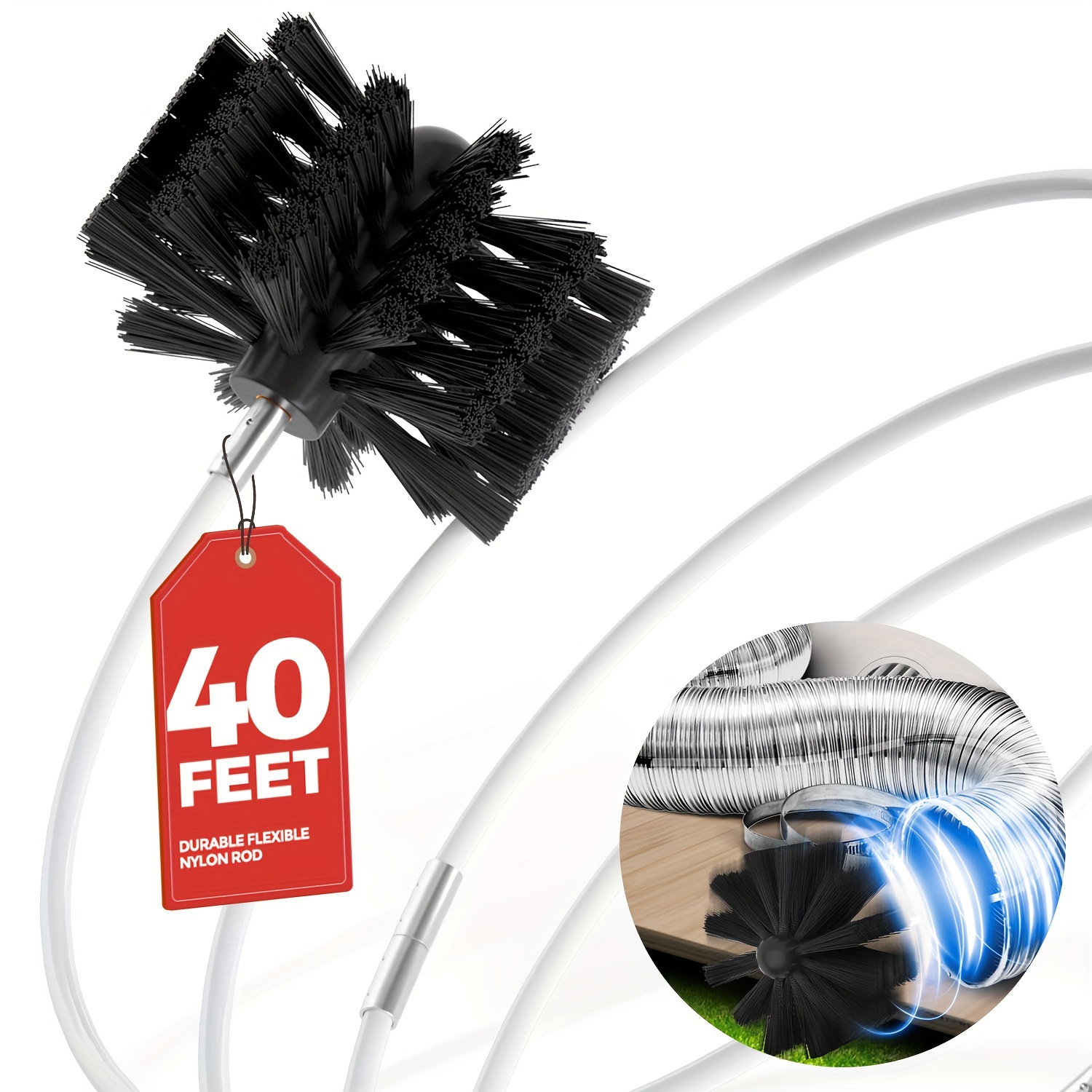 Holikme 30 Feet Dryer Vent Cleaning Brush, Lint Remover,Fireplace Chimney Brushes, Extends Up to 30 Feet, Synthetic Brush Head