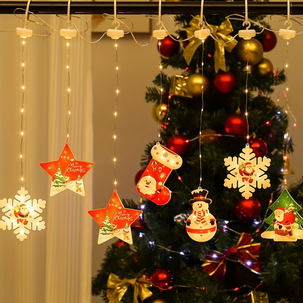 Décorations de fenêtre de Noël – Éclairage de Noël suspendues pour