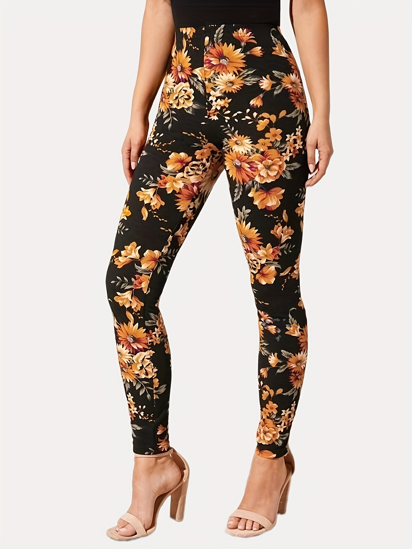 Pink and Black Floral Leggings: X-Small : : Clothing