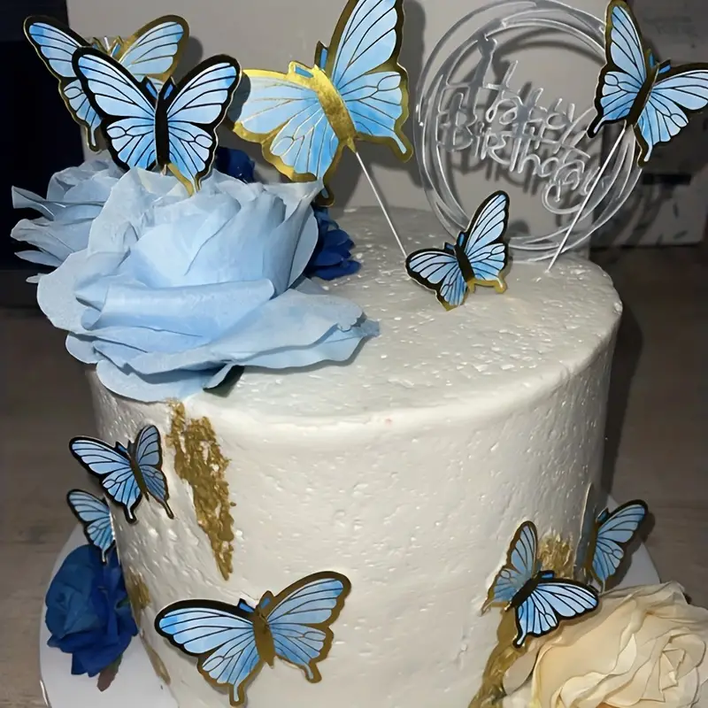 10pcs, Decoração de bolo Borboleta Dizzy Dye Ouro Quente Papel de Inserção  de Bolo de Aniversário