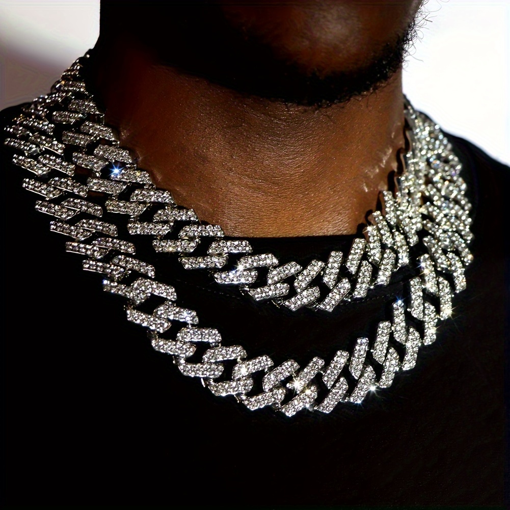 Necklace Plus Bracelet Hip Hop Style Jewelry Set Paved Rhinestone Cuban  Chain Design Suitable For Men And Women Silvery Or Golden Make Your Call -  Temu