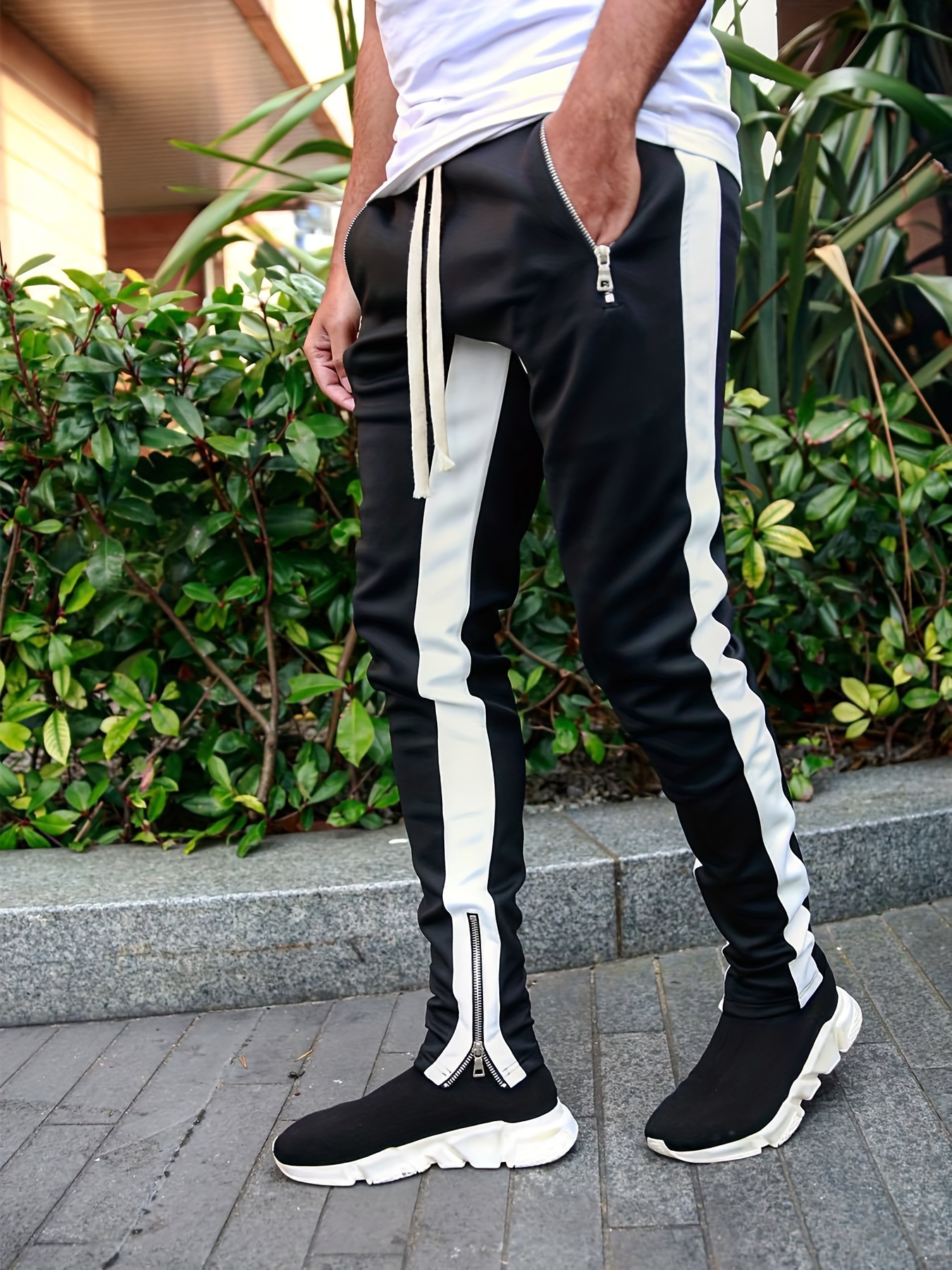 Men's Trousers with Long Leg Zipper Casual Sports Running Pants Zipper Pants