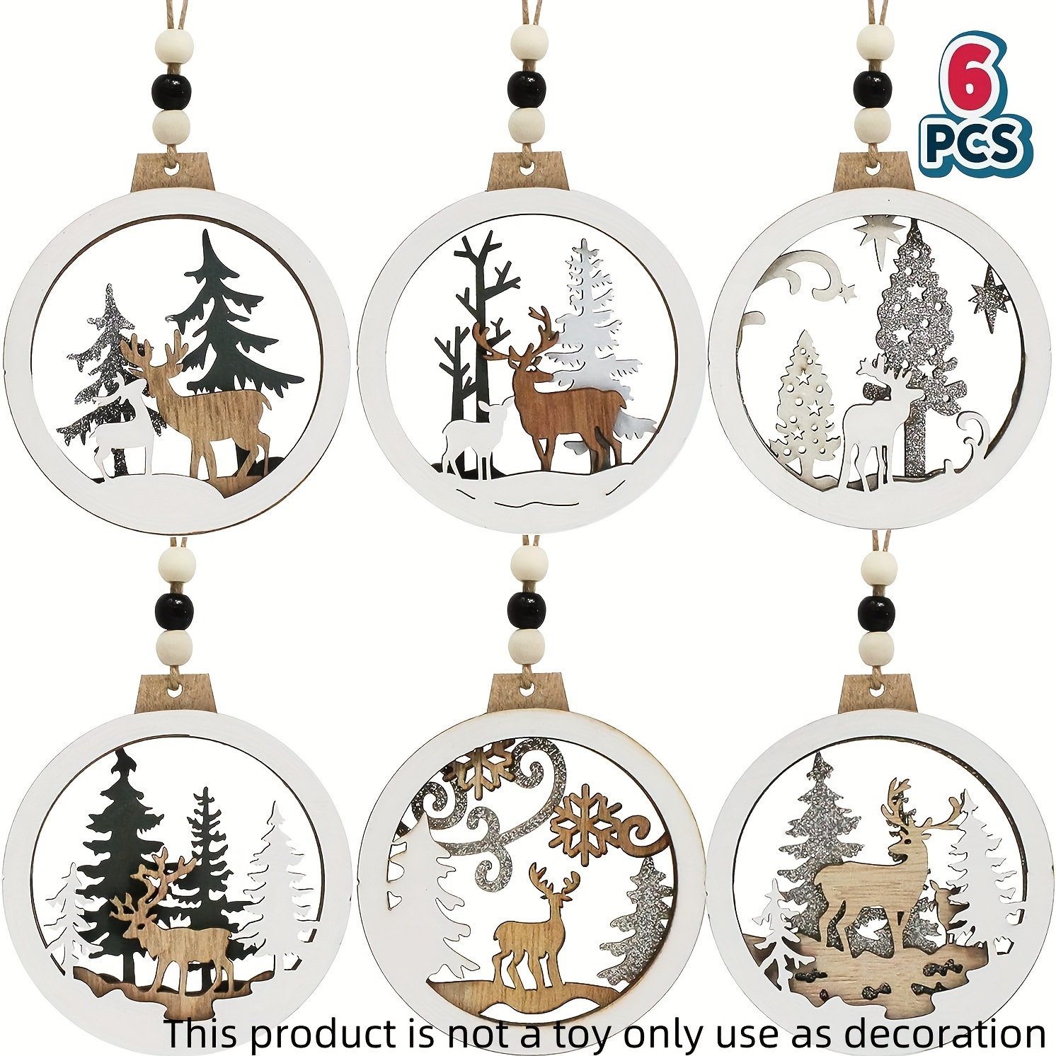  8 Pieces Christmas Wooden Ornaments Christmas Farmhouse  Ornaments Reindeer Hanging Decorations Xmas Tree Ornaments Rustic 3D Round  Hollow Laser Cutting Wood Ornament for Christmas Holiday Decor : Home &  Kitchen