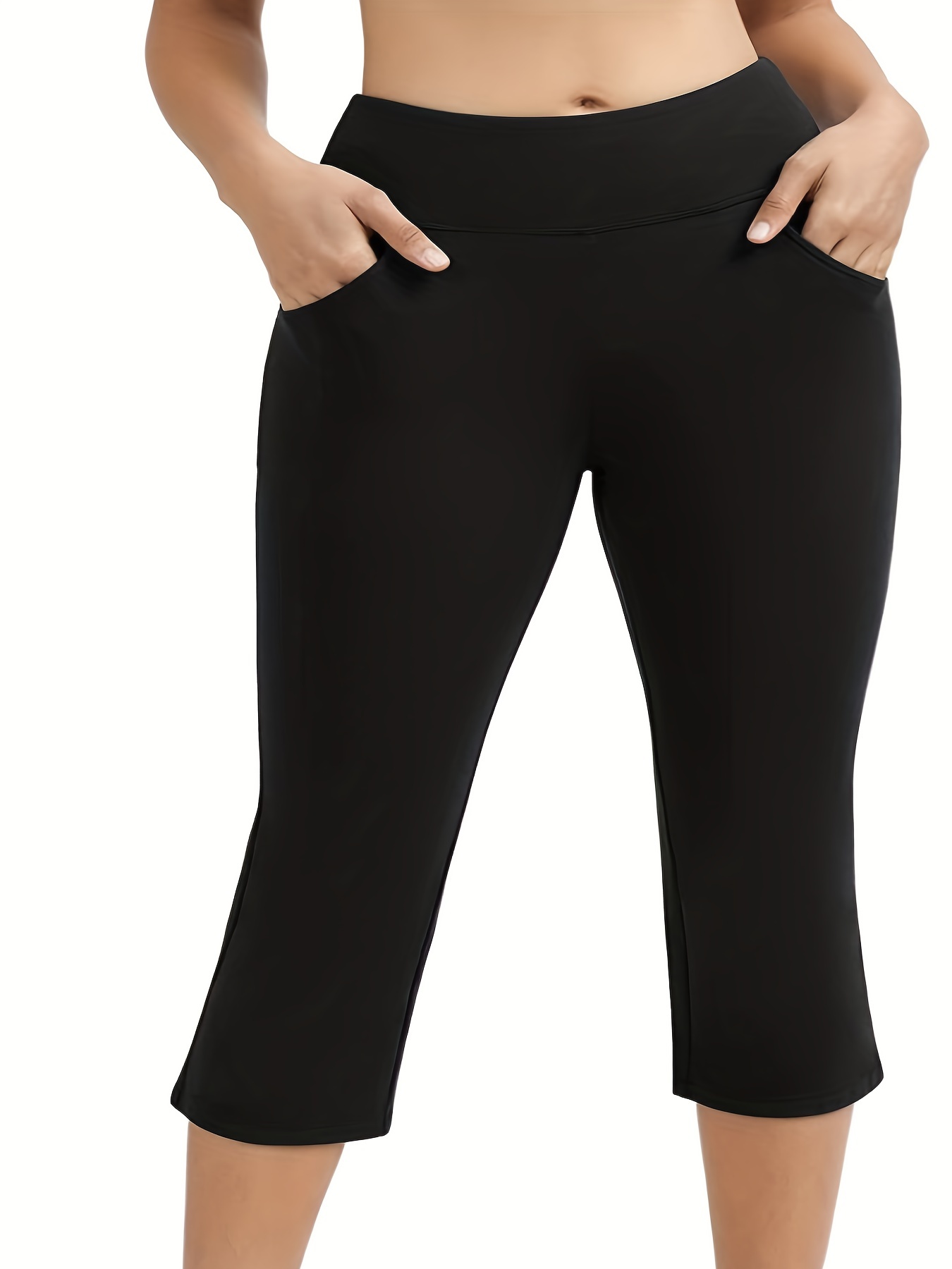 Solid Black Capri with Yoga Band