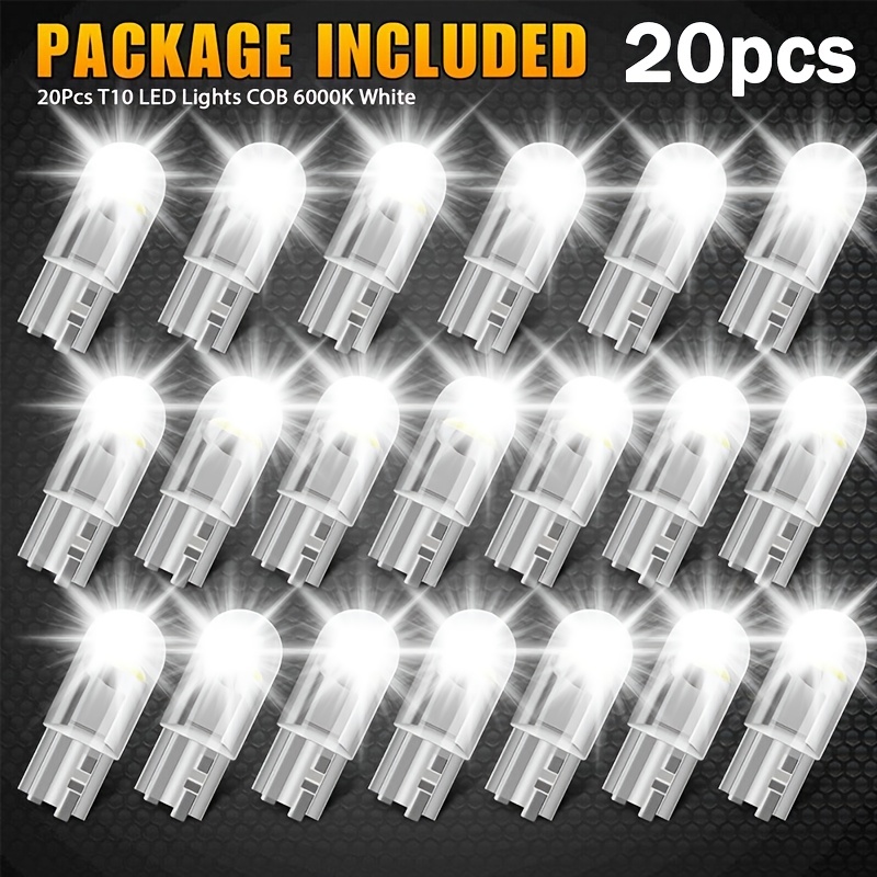 2 pièces T10 194 W5W ampoule LED 12V COB clignotant 6000K blanc 168 501  2825 ampoules LED pour éclairage intérieur de voiture carte lumière plaque