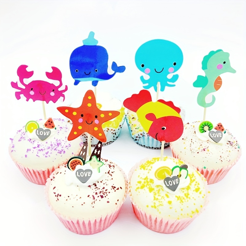 24pcs, Mermaid Ocean Animal Cupcakes - Sea Series Cake Flag for Dessert  Table Dress Up and Party Decor Supplies