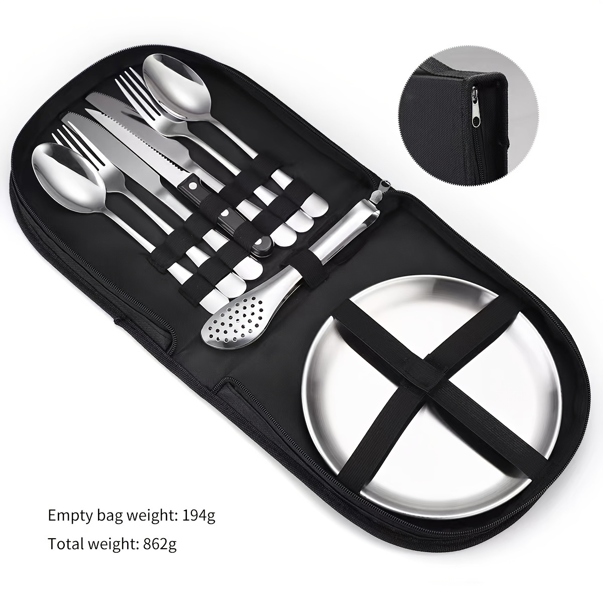 10pcs Outdoor Camping Cutlery Set - Portable Stainless Steel Tableware