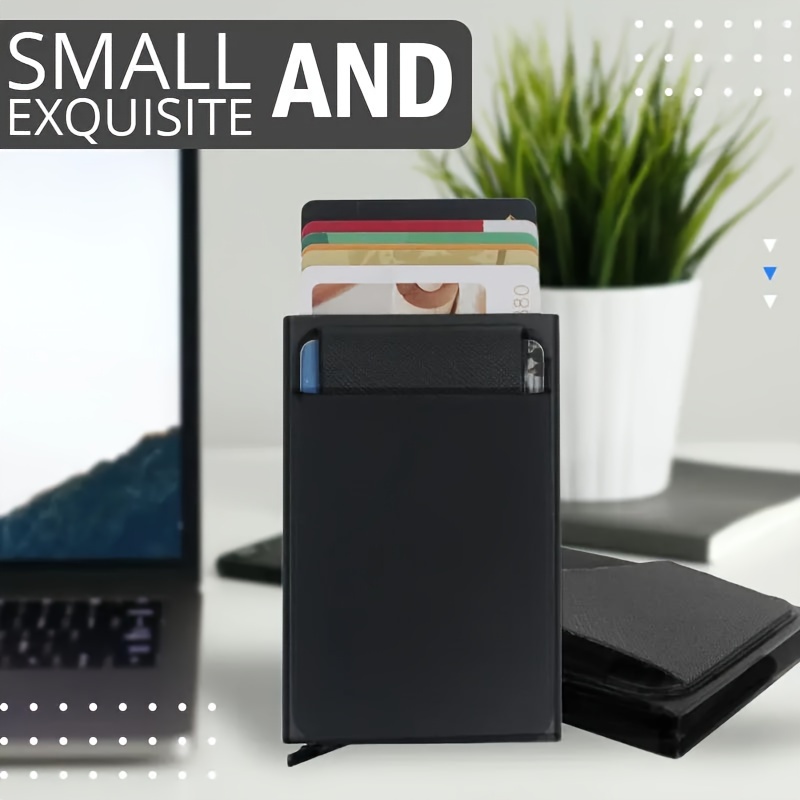 1pc Men's Anti-theft Slim Aluminum Wallet, With Elasticity Back, Pouch ID Credit Card Holder, Mini RFID Wallet, Automatic Pop Up Card Holder