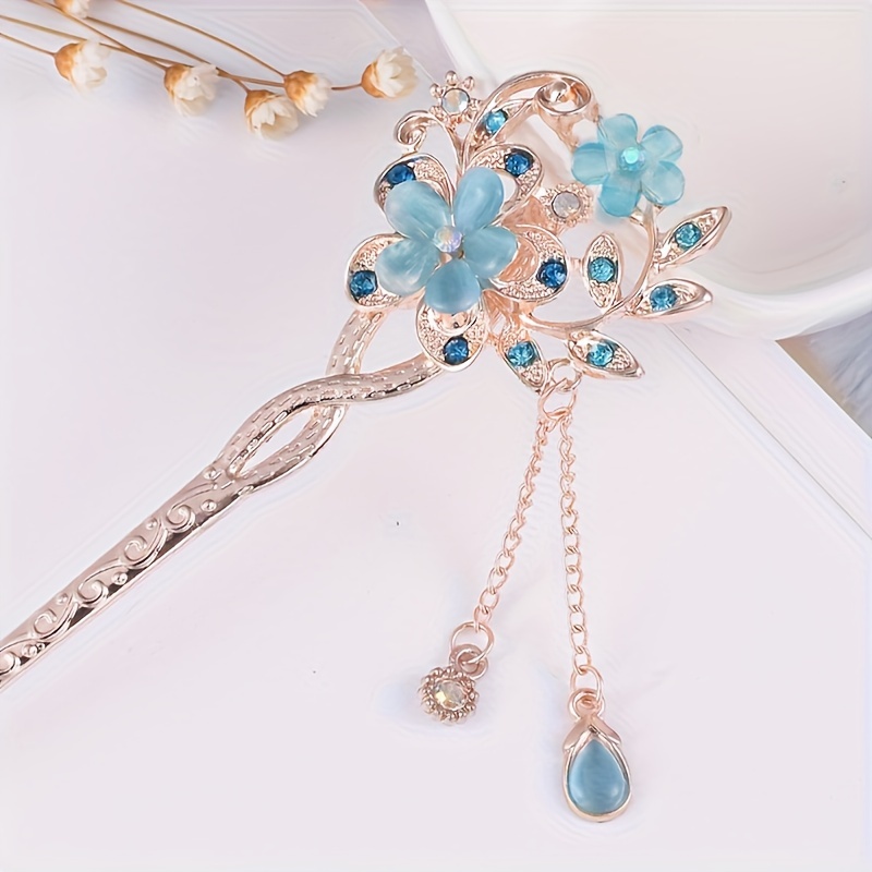 1pc vintage floral hairpin elegant ethnic wedding party everyday hair accessory floral hair clip with delicate chains for women bridal   floral hairpin for updos   hairstyles Product details 5