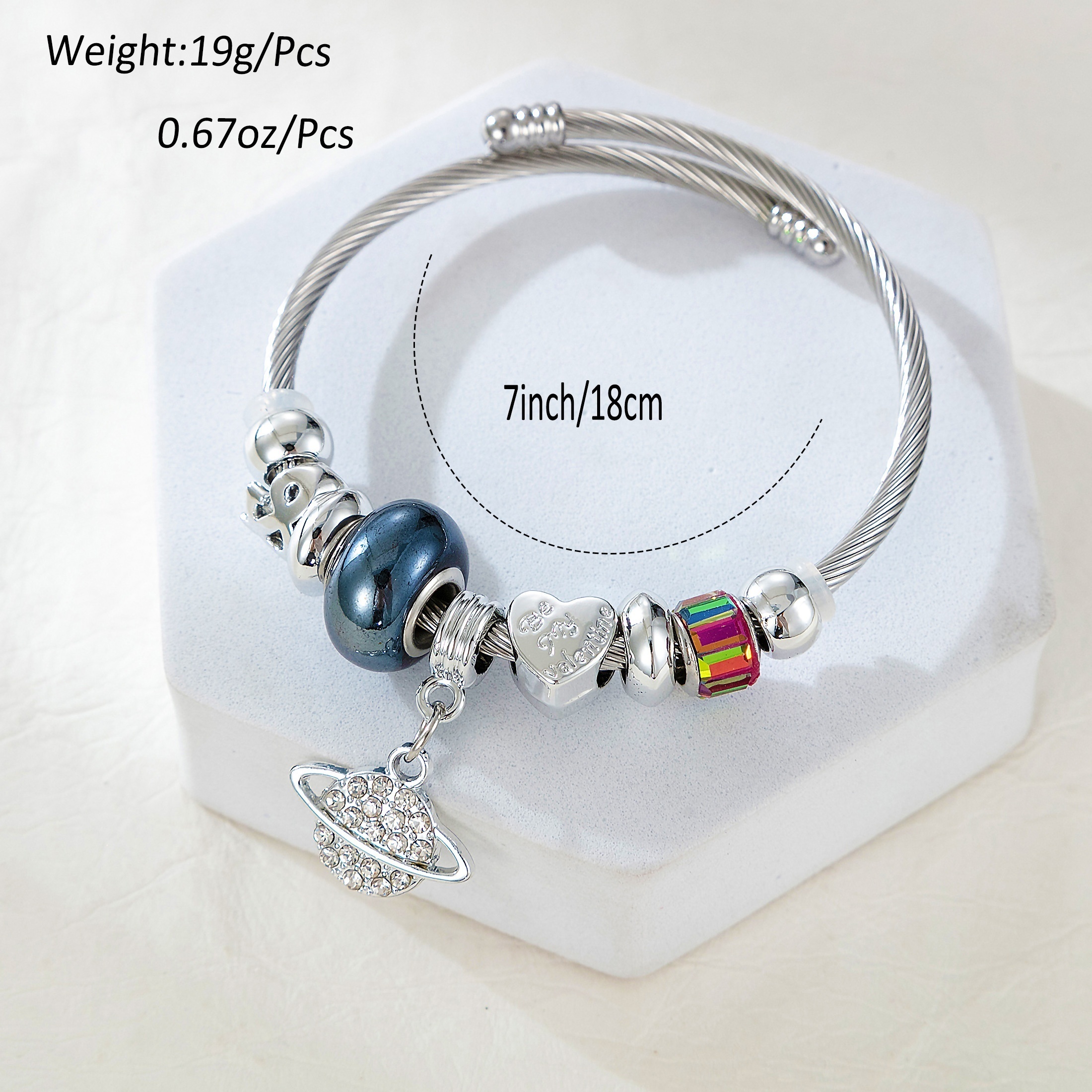 vintage style handmade diy charm beads planet inlaid shiny zircon cuff twist bangle for women jewelry gift details 3