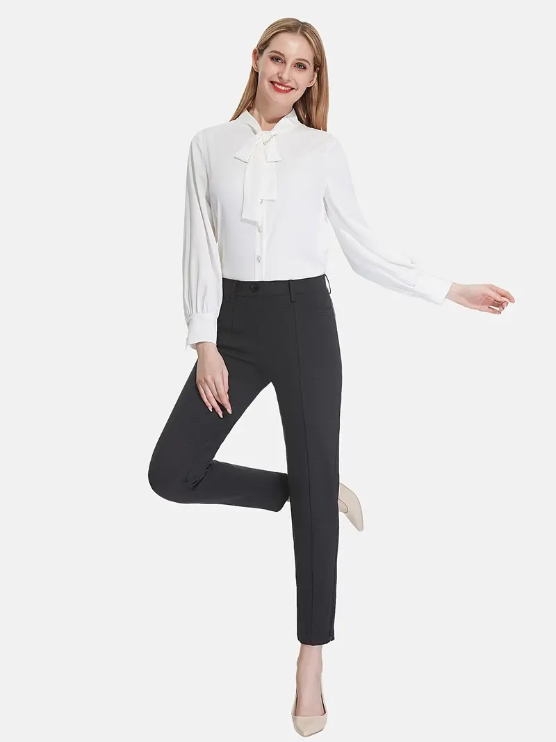 Solid Cropped Pants Casual High Waist Comfy Work Pants - Temu