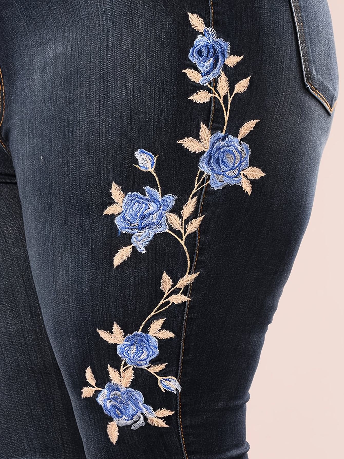 Aesthetic Floral Embroidered Flowers Pocket Jeans Casual Pants – sunifty