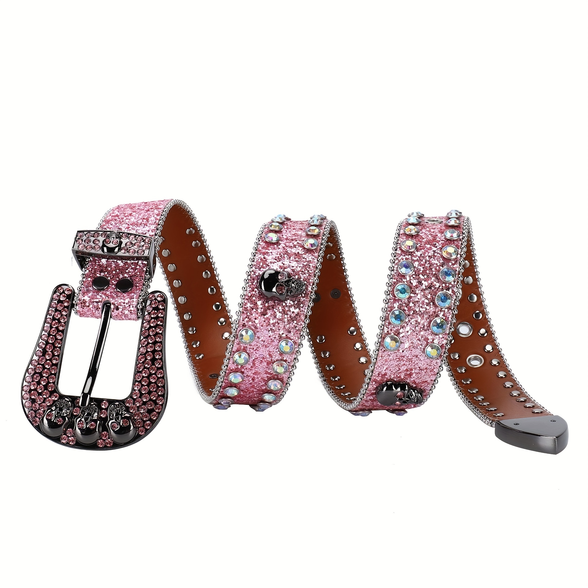 Goth Rhinestone Belts Women Leather Strap Cowboy Y2K Girls Fashion Jeans  Belt ^