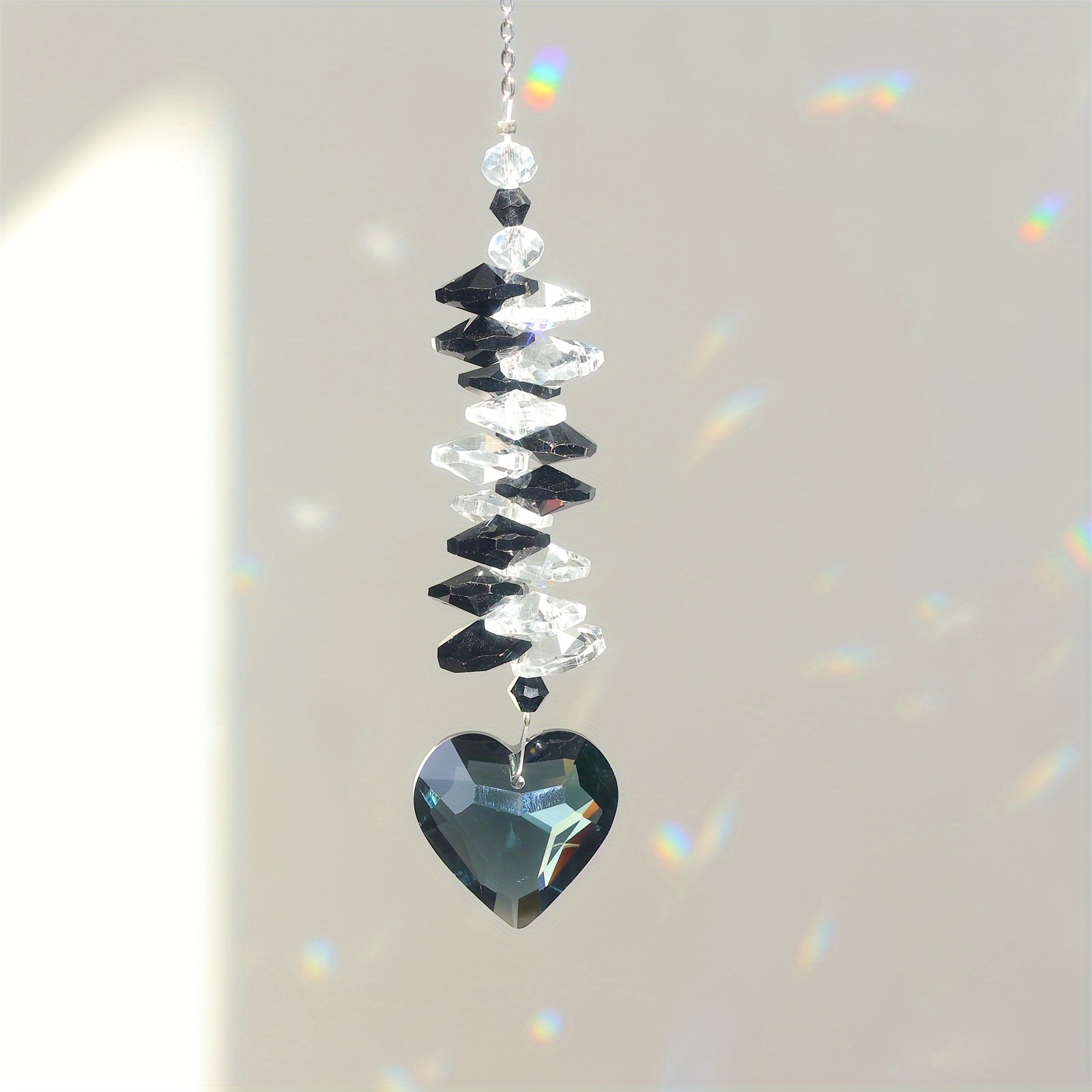Image of 1pcs Colored Glass Heart Crystal Ball Prism Pendant, Window Sunshade, Indoor And Outdoor Garden Hanging Decoration, Gift For Women, Mothers, And Valentine's Day Gift