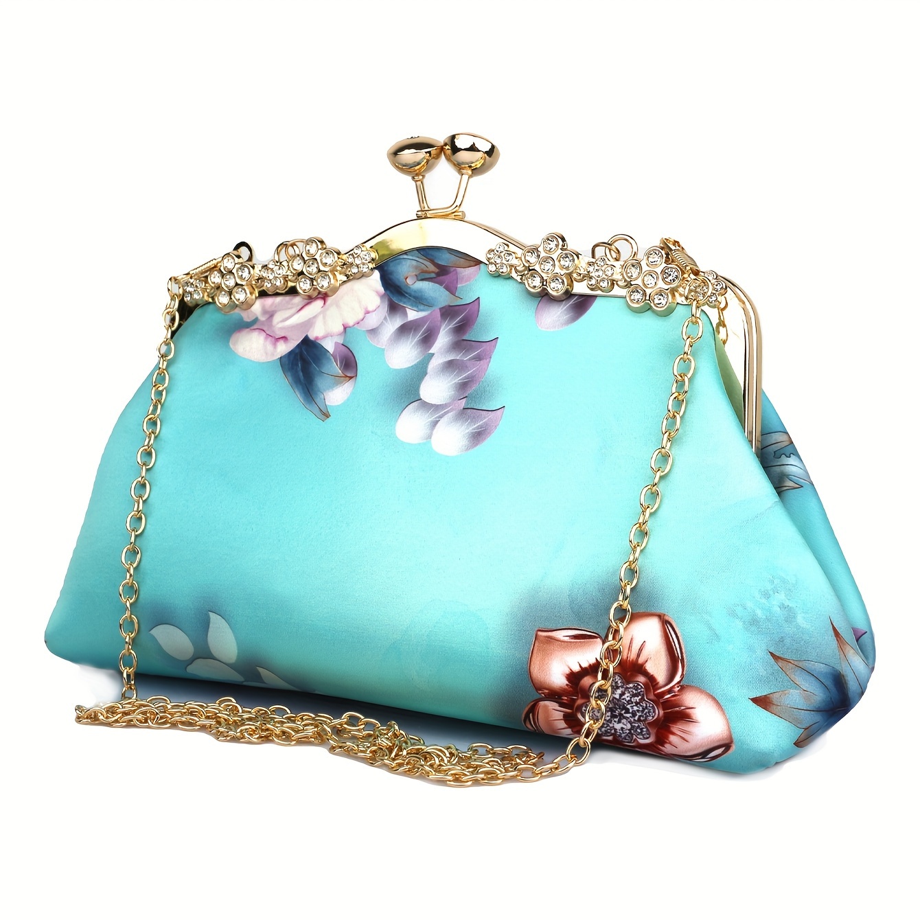 Rhinestone Luxury Clutch Bag, Flower Pattern Evening Shoulder Bag With  Chain For Party & Dinner - Temu