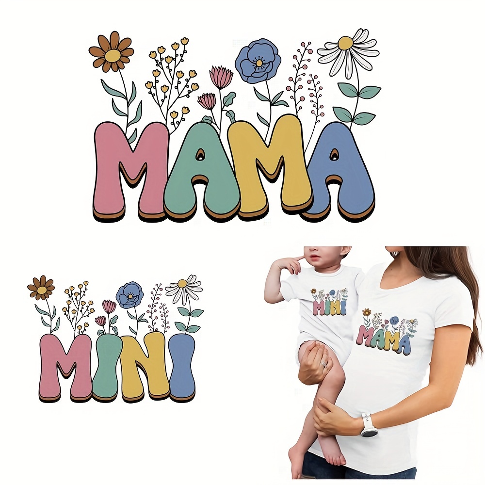 

2pcs Colorful Flower Mama Mini Series Iron On Transfers Iron On Decals Patches Heat Transfer Design Stickers For Clothing T-shirt Pillow Covers Jackets Clothes Diy Decoration