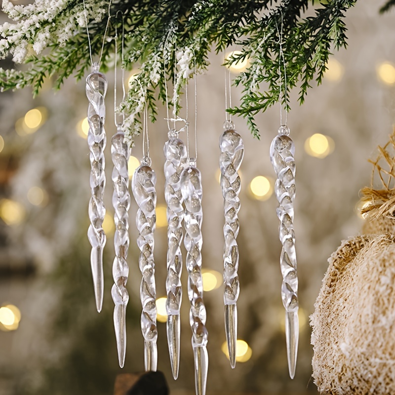 12pcs Christmas Faux Icicle Decor Transparent Hanging Ornaments
