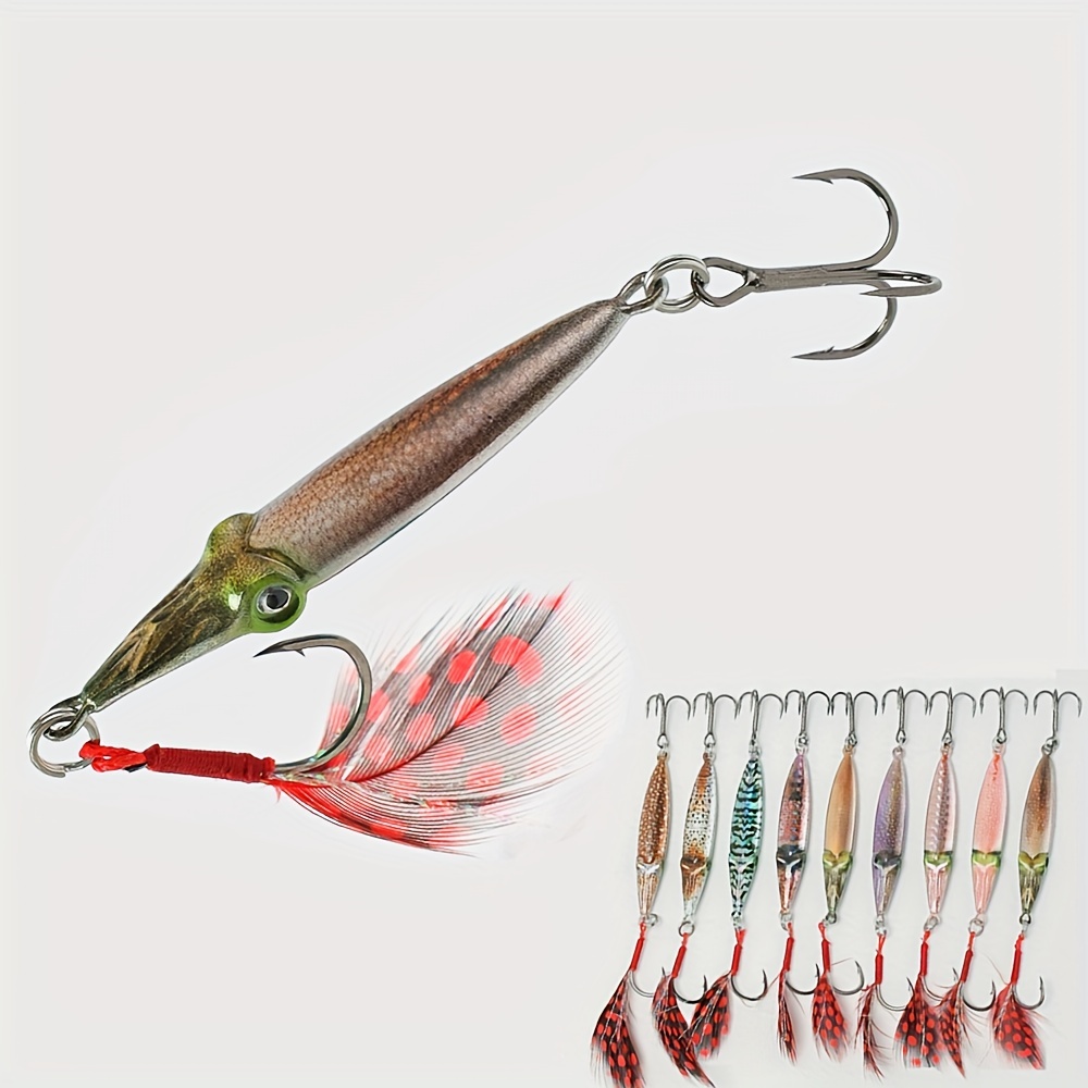 Fishing Jigs Spoon Treble Hook Feather Hook Squid Eye - Temu