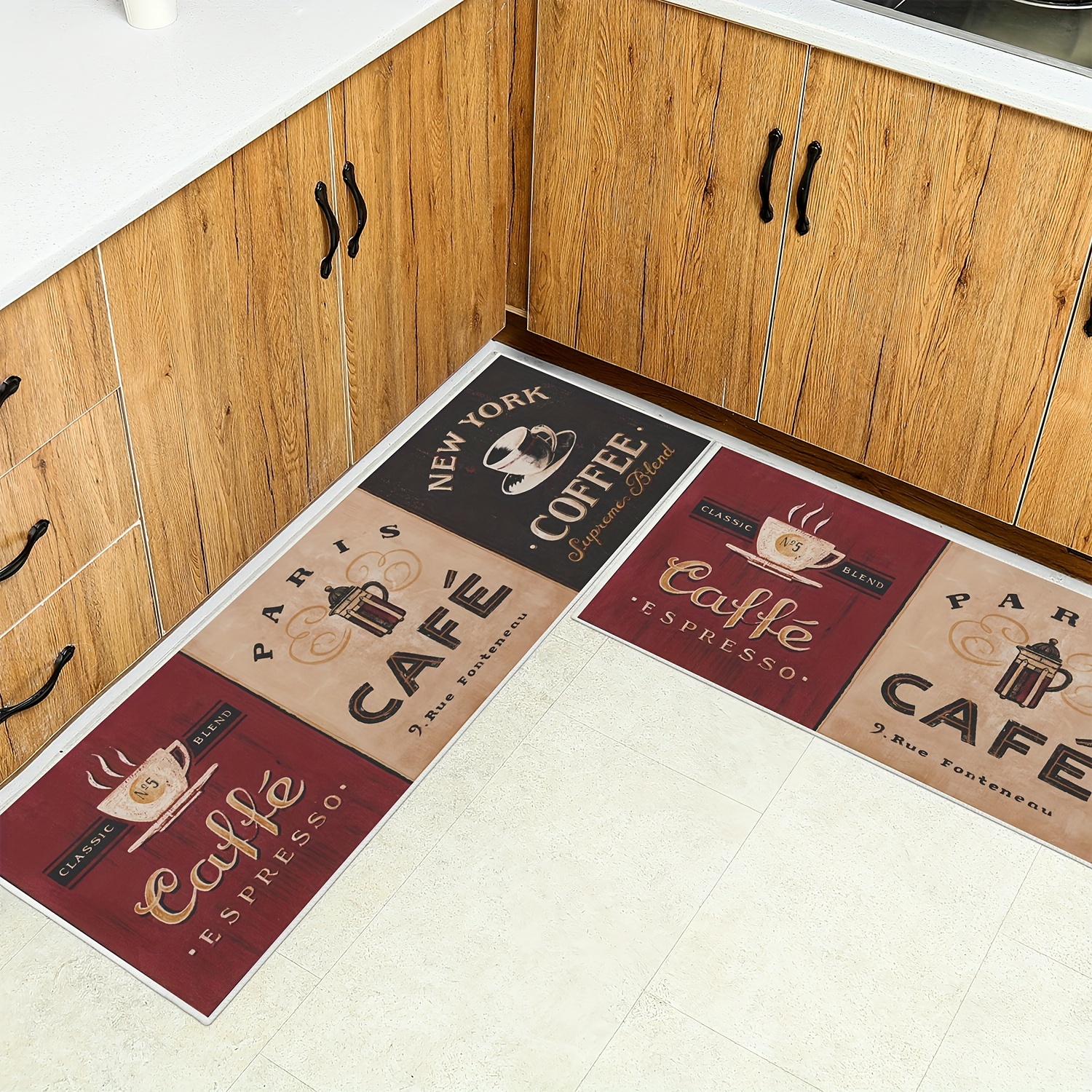 Coffee Cup Letter Pattern Floor Mat, Comfortable Anti-fouling Anti