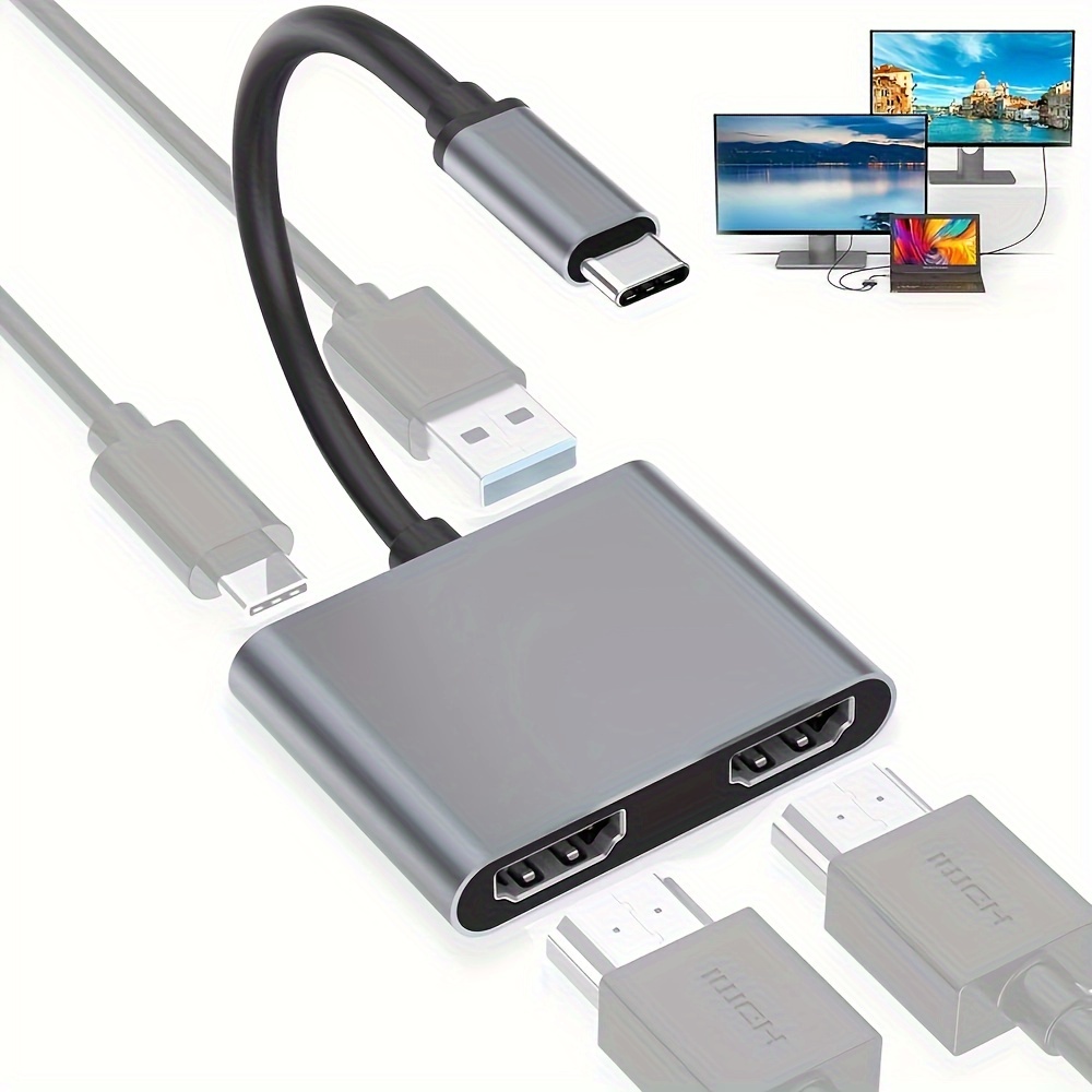 Estación de acoplamiento USB C Dual HDMI, USB C a Dual Monitores Adaptador  a Dual 4K HDMI, 3 USB, puerto de carga PD, LIONWEI USB C Hub Dual Monitor