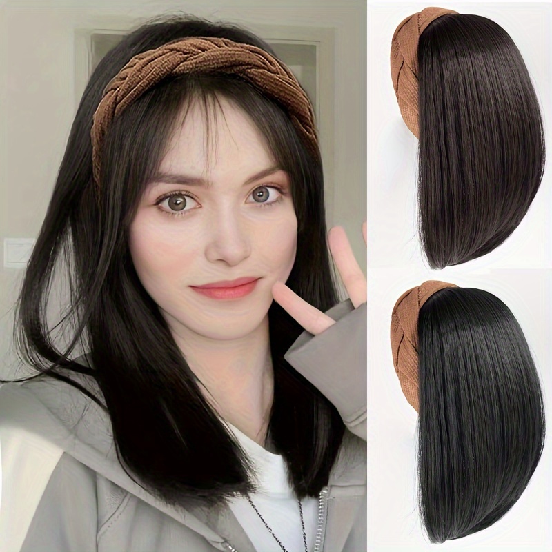 Headband Wig Short Straight Half Wig For Women Synthetic Wig Beginners Friendly Heat Resistant