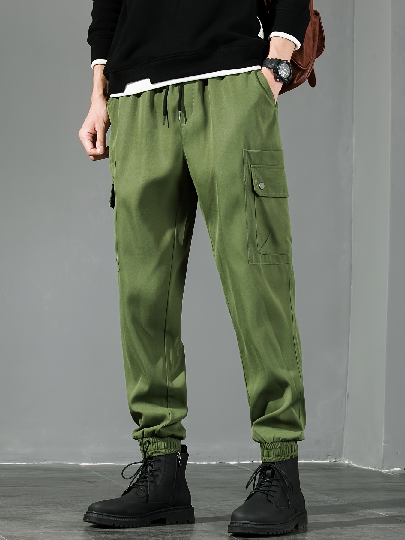 Pantalones cargo para hombre, de verano, casuales, holgados, con cordón en  la cintura, cónicos con múltiples bolsillos