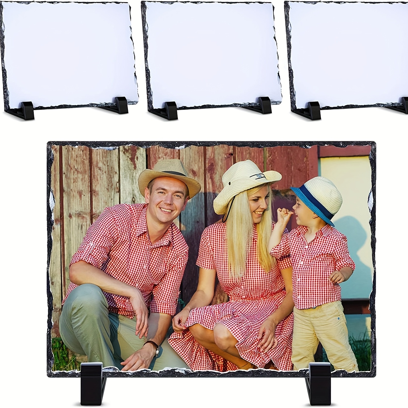 Hedday 6 Pack Sublimation Slate Blanks,7.7''x5.7'' Heat Thermal Transfer  Sheet Stone Photo Frame with Display Stand,Rectangular Picture Stone Frame