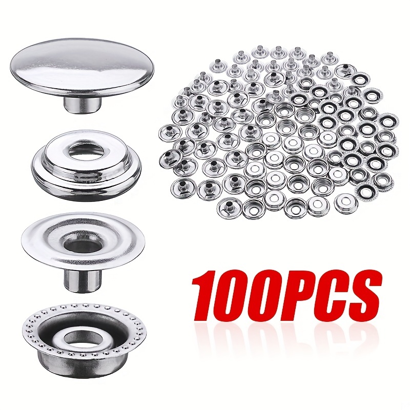 TLKKUE 100 Sets Snap Button, 9.5mm Metal Silver Snaps Buttons for Sewing  and Crafting, Open Prong Snap Button Snap Fasteners Kit for Jeans, Fabric