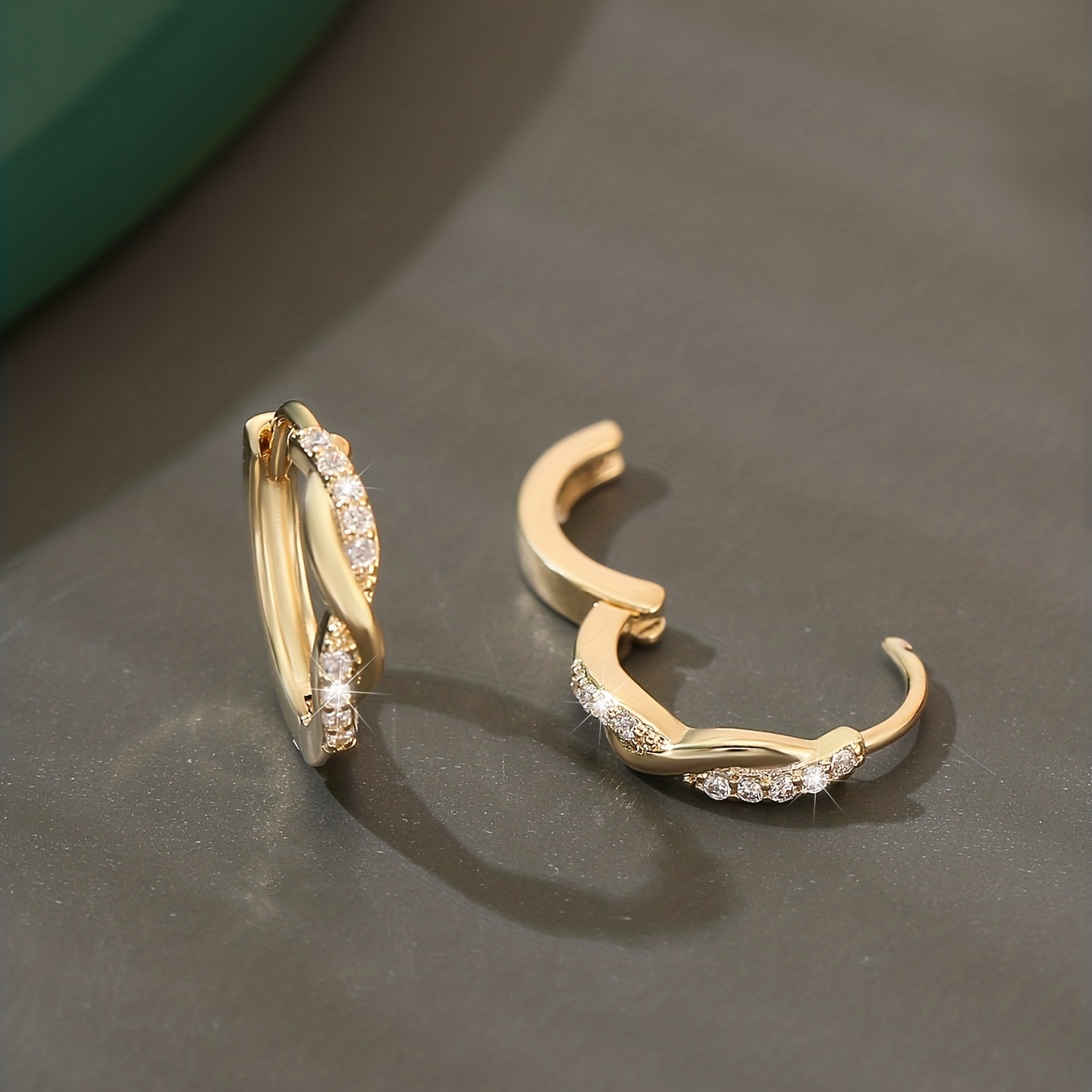 Copper Zirconium Round Earrings & Hollow Hoops Set
