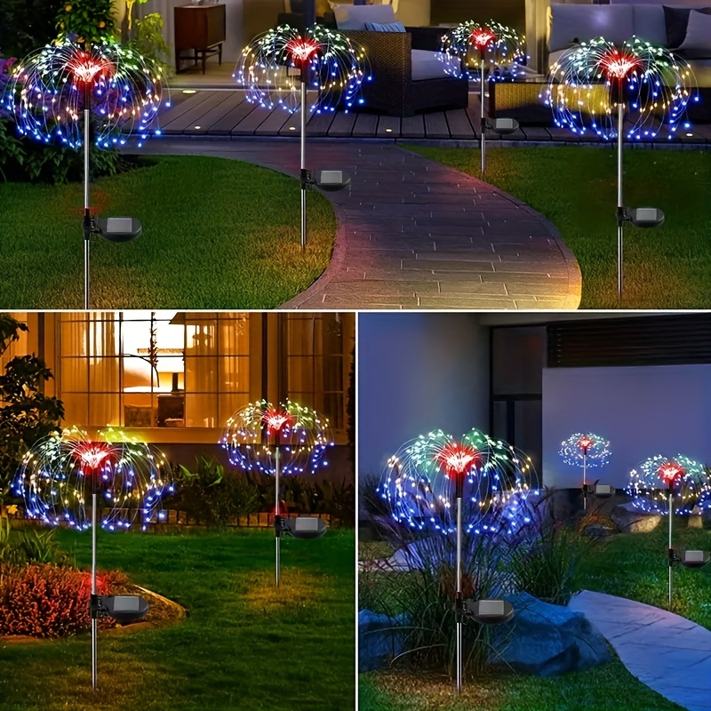 Luces solares de fuegos artificiales para exterior, 4 paquetes de luces LED  para jardín de patio de fiesta Afortunado Sencillez