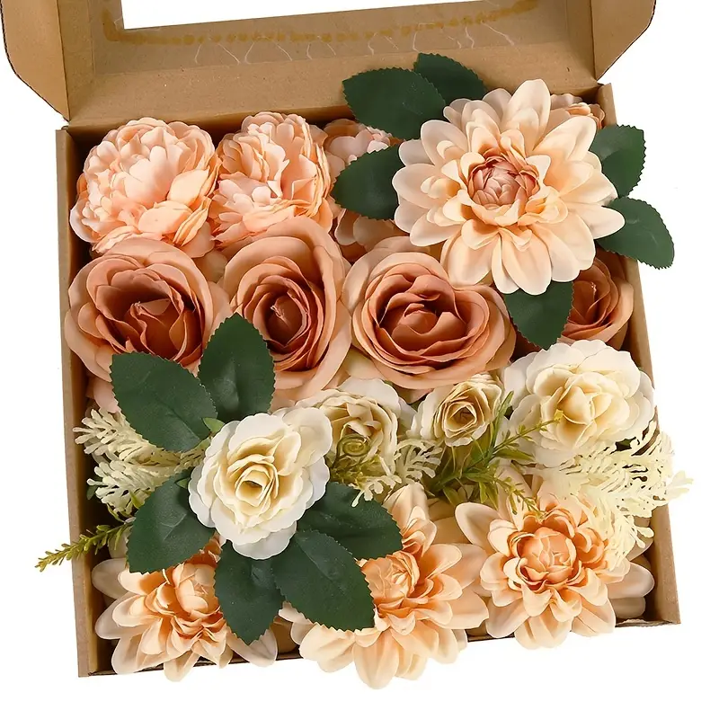 Artificial Flowers Combo Box Set Gradient Flower Leaf With - Temu