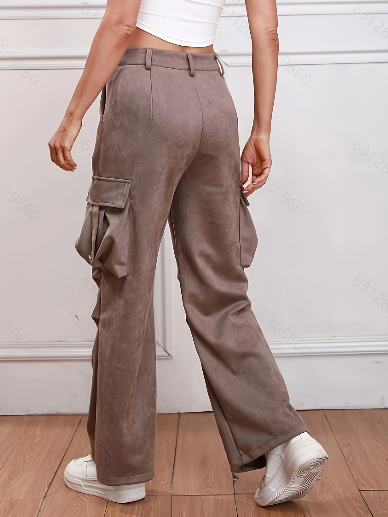 Loose Straight Cargo Pants Casual Pocket High Waist Solid - Temu Slovenia