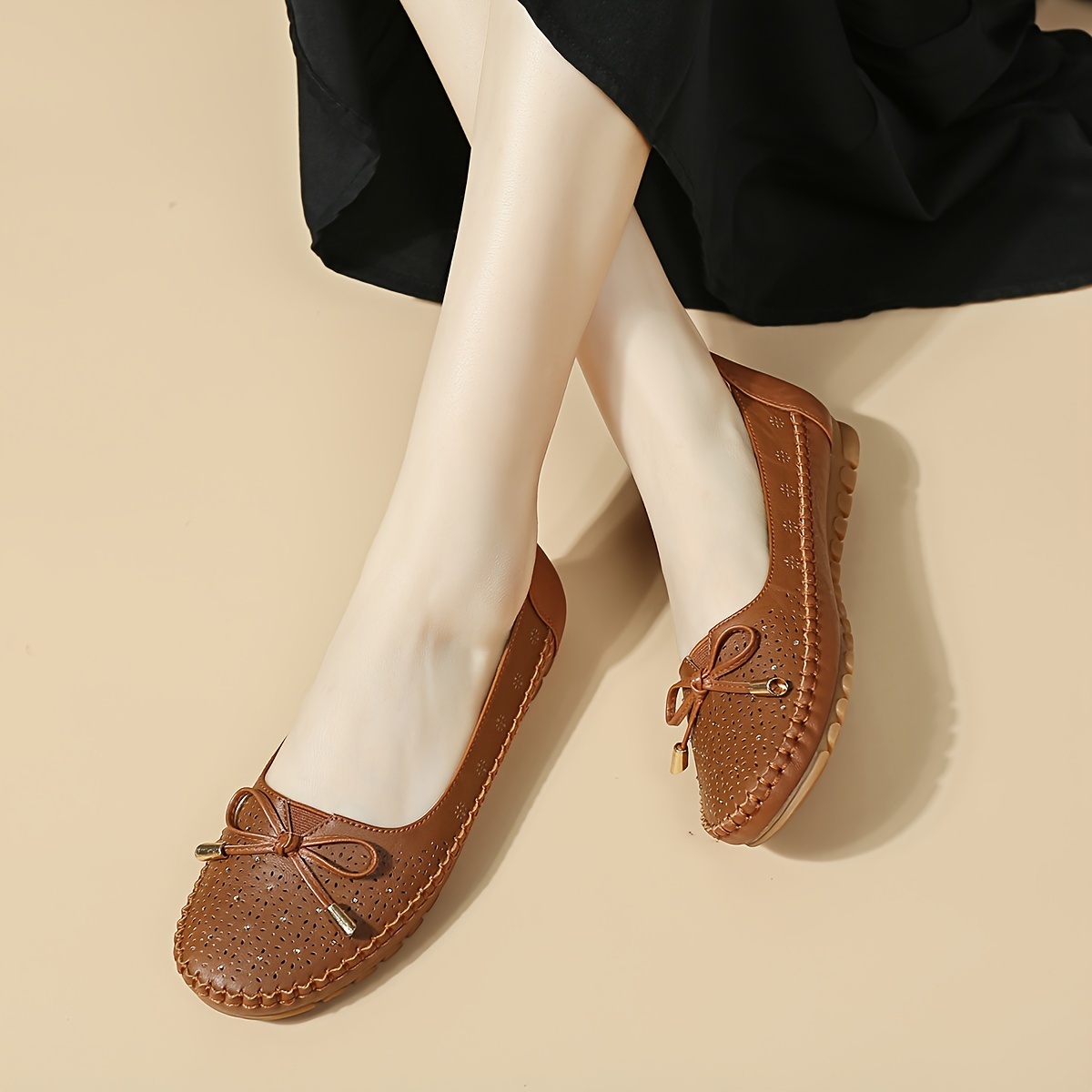 women s solid color elegant flast bowknot decor soft sole details 7