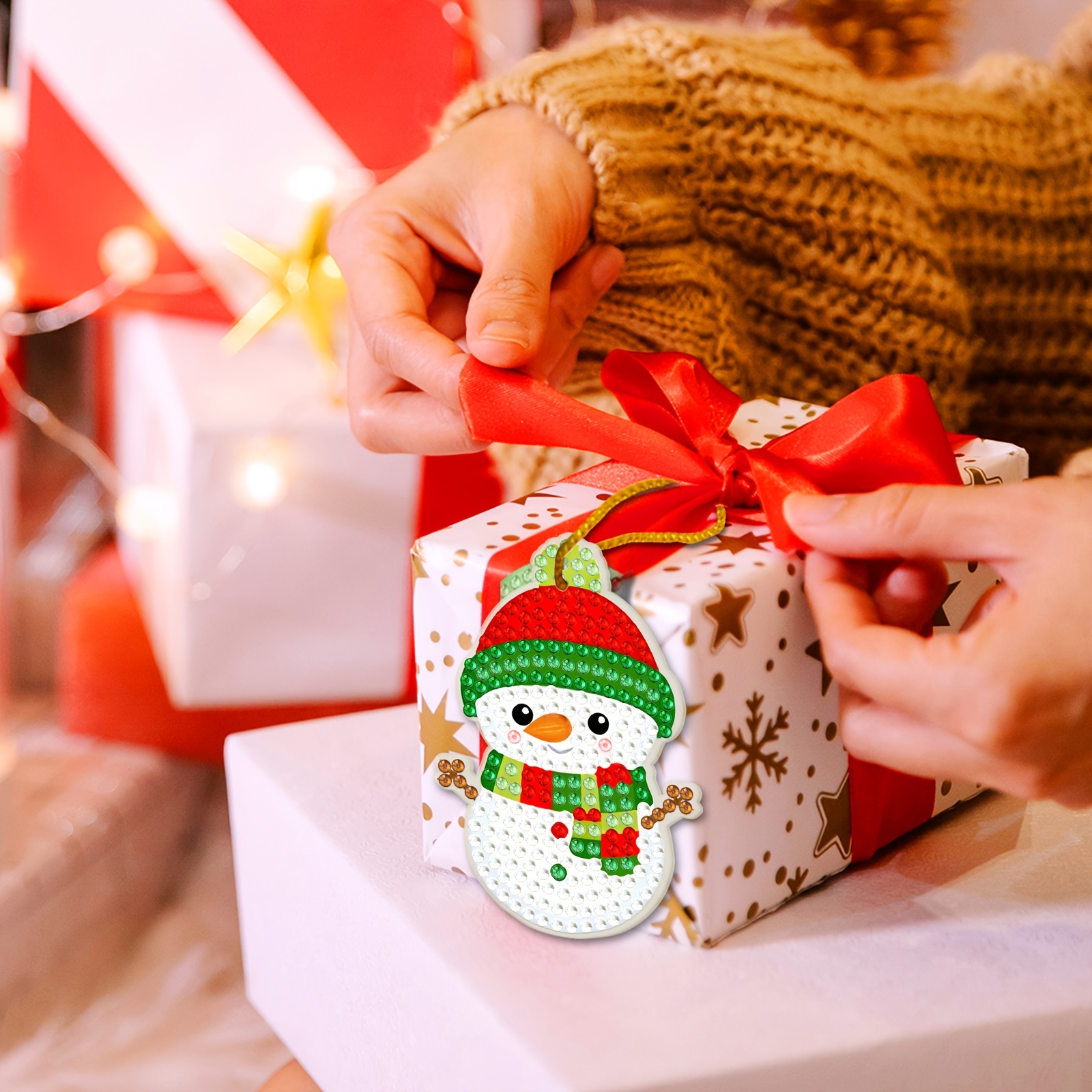 CAYUDEN 8 Portachiavi Diamond Painting Per Natale - Kit Pittura Con Diamanti 5D Fai Da Te Per Bambini E Decorazioni