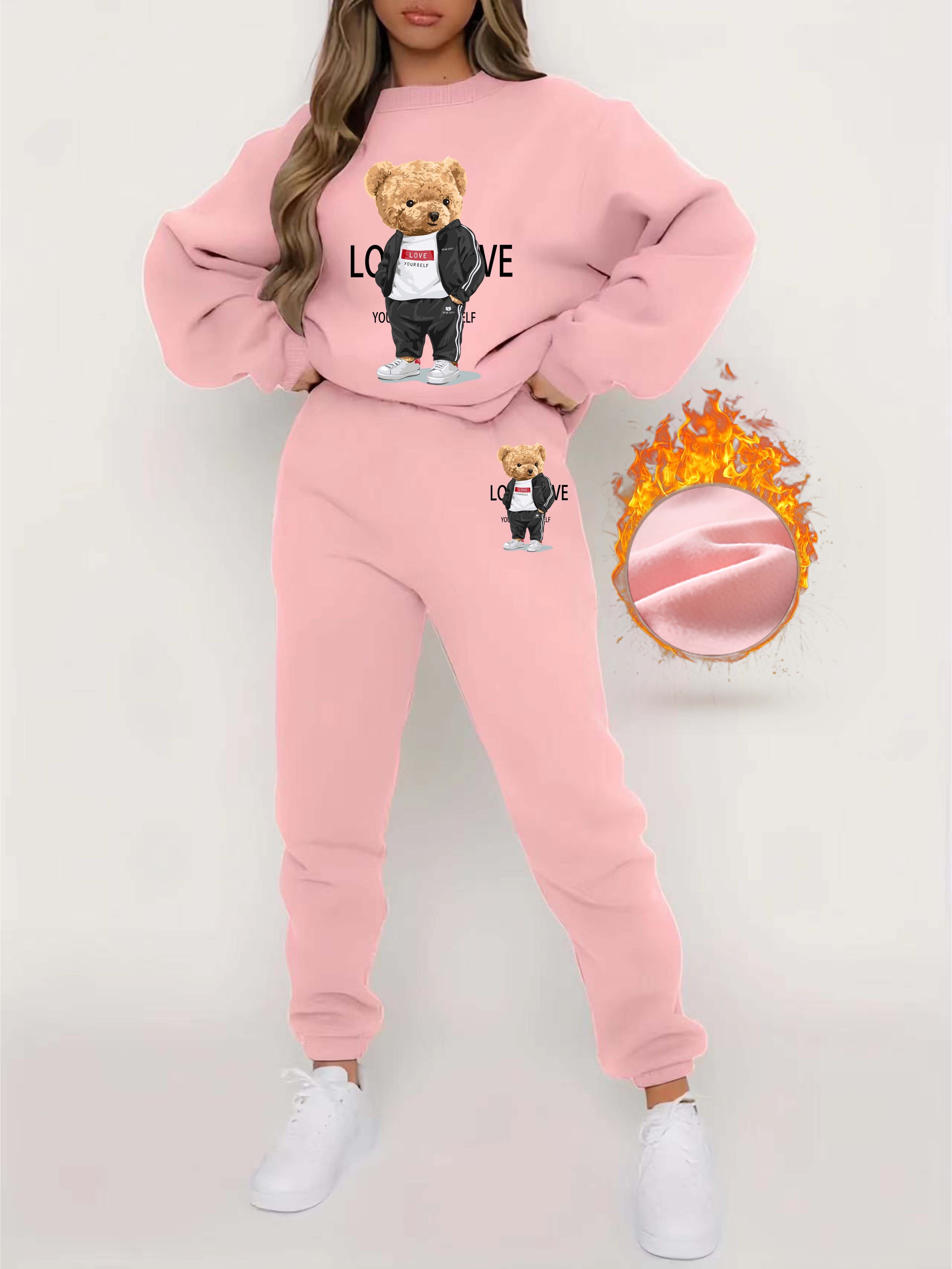 Two Piece Casual Fleece Sportswear Women's Winter Hooded Long Sleeve Hoodie  Sweatpants Women's Set (Color : Apricot, Size : Large)